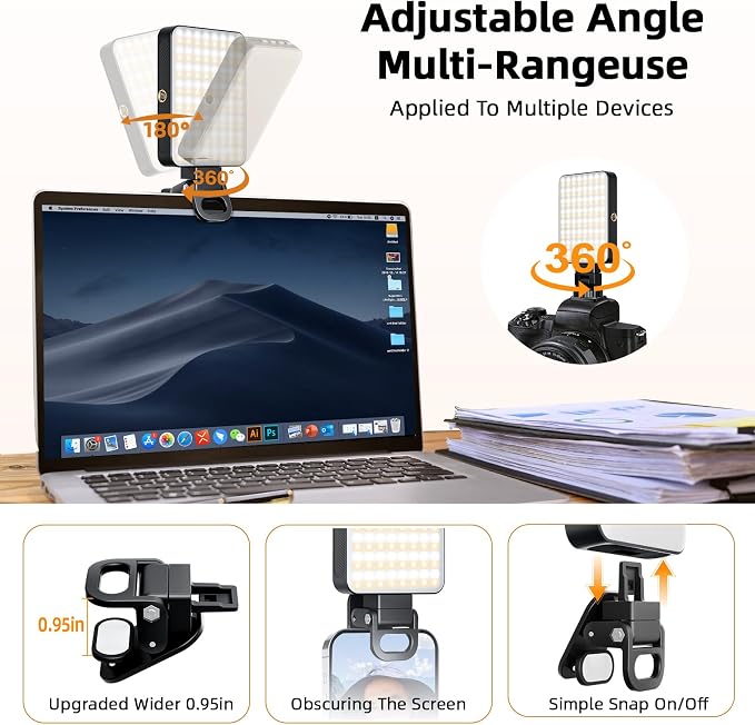 Magnetic Selfie Light for Cell Phone, gliship 128 Led Selfie Light Compatible with Magsafe Rechargeable Portable Clip Fill Light with 3 Lights Modes for Phone Camera Laptop Camera
