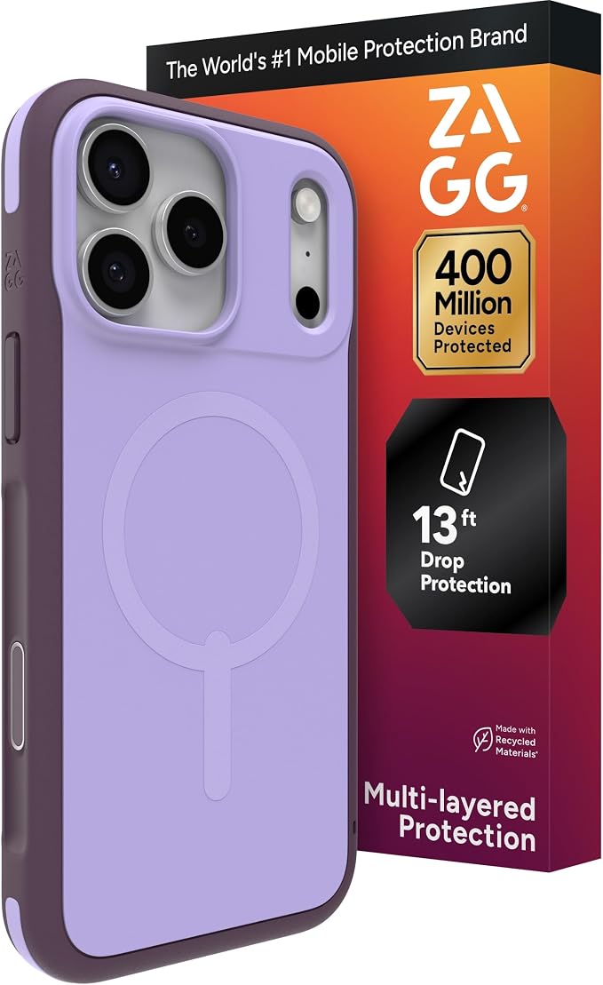 ZAGG Sedona Snap Case for iPhone 17 Pro Max - Purple Dusty Grape, Drop Protection (13ft/4m), Graphene-Reinforced Multi-Layer Protection, MagSafe Phone Case with Impact-Absorbing Bumpers, Slim