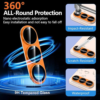 for Samsung Galaxy S26 Plus Camera Lens Protector, Electroplated Matte Back with 9H Tempered Glass Lens Protector, [Strong Adsorption] [Case-Friendly] Metal Ring HD Clear Lens Cover, Orange