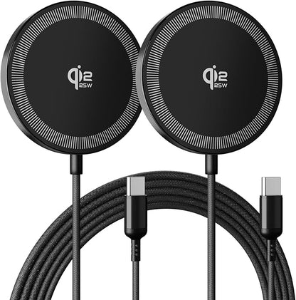 25W Magnetic Wireless Charging Pad: Qi2.2 Qi2 MagSafe Fast Charger for iPhone Air 17e 17 16 15 14 Pro Max, Samsung Galaxy S26 S25, Google Pixel 10 & AirPods, Gift Ideal for Desk Travel (Black, 2 Pack)