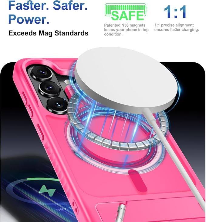 RMOCR for Samsung Galaxy S26+ Plus Case with Screen Protector+Lanyard Wrist Strap,Magnetic Translucent Matte Rugged Slim Phone Cover Built in Invisible Kickstand [Fit for MagSafe],2026 Hot Pink