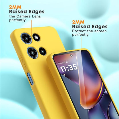 for Motorola Moto G 2025 Case, 2 Pack Tempered Glass Screen Protectors, Soft TPU Liquid Silicone Shockproof Gel Case-Yellow