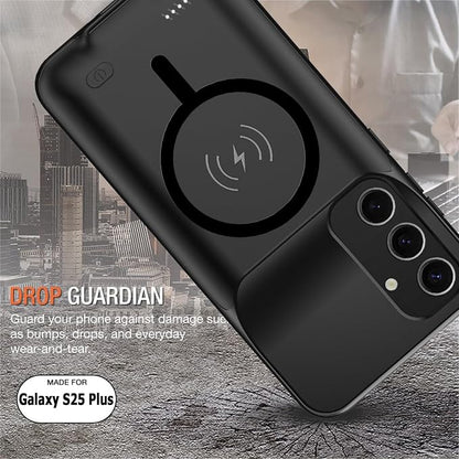 Wireless Charging Case for Galaxy S25 Plus, Upgraded 12000mAh Rechargeable Portable Charging Case Compatible with Galaxy S25 Plus 5G (6.7 inch) with Carplay Extended Battery Pack Charger Case (Black)