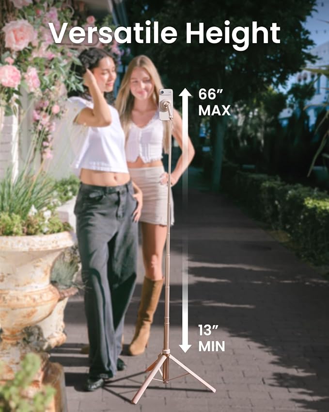 KraftGeek Magnetic Phone Tripod for iPhone MagSafe – 66'' Auto-Open Selfie Stick with Remote, Cell Phone Tripod Stand for Video Recording, Vlogging & TikTok (Ombré Peach)