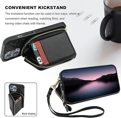 Bocasal Crossbody Wallet Case for iPhone 14 Pro Max, RFID Blocking PU Leather Zipper Handbag Purse Flip Cover, Kickstand Folio Case with Card Slots Holder Wrist Strap Lanyard 5G 6.7 Inch (Black)