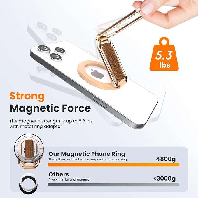 Magnetic Phone Grip & Stand for Desk, Bed & On-the-Go – Compatible with MagSafe – Secure One-Hand Hold, Comfortable Scrolling, Hands-Free Video Calls (Rose Gold)