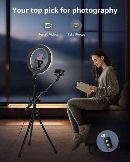 UBeesize 12" Ring Light with Overhead Phone Mount, Selfie Light with Stand,62" Tripod for iPhone with Light and Phone Holder for Video Recording,Cooking,Photography,Live Streaming,Tiktok,YouTube