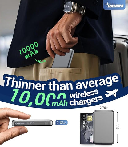 Portable Charger for Magsafe Power Bank - 10000mAh Magnetic Phone Charger, USB-C 22W PD Fast Charging, Slim Wireless Battery Pack for iPhone 17/16/15/14/13 Series,for Travel Cruise Essentials-Smoke