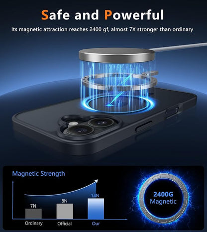 FNTCASE for iPhone 16 Phone Case: Magnetic Translucent Matte Shockproof Slim Cell Phone Cover - Military Grade Drop Proof Hard Back Anti-Fingerprint Protective Case