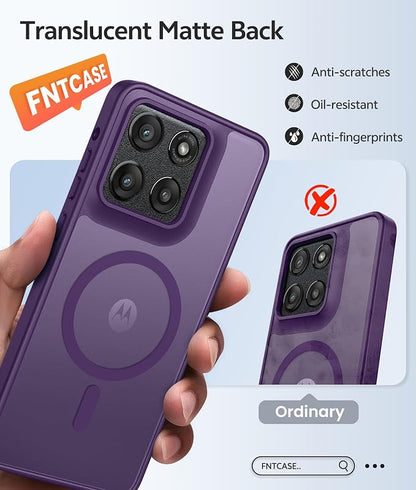 FNTCASE for Moto G Stylus 2026/2025 Case, Fit for Magsafe, Screen Protector | Translucent Matte Magnetic Back, 14FT Military Grade Drop Protection, Shockproof Protective Phone Cover, Purple