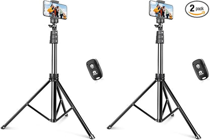 SENSYNE 72" Phone Tripod, Extendable Cell Phone Tripod Stand, Selfie Stick with Wireless Remote and Phone Holder, Compatible with iPhone Android Phone, Camera (Pack of 2)