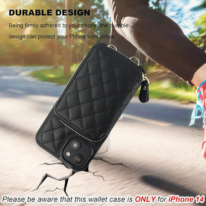 Bocasal Crossbody Wallet Case for iPhone 14, RFID Blocking PU Leather Zipper Handbag Purse Flip Cover, Kickstand Folio Case with Card Slots Holder Wrist Strap Lanyard 5G 6.1 Inch (Black)