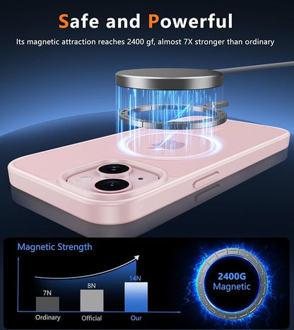 FNTCASE for iPhone 15 Case: for iPhone 14 Case & iPhone 13 Case [Compatible with Magsafe] Translucent Matte Magnetic Phone Cover - Military Grade Drop Protection Shockproof Protective Cases - Pink