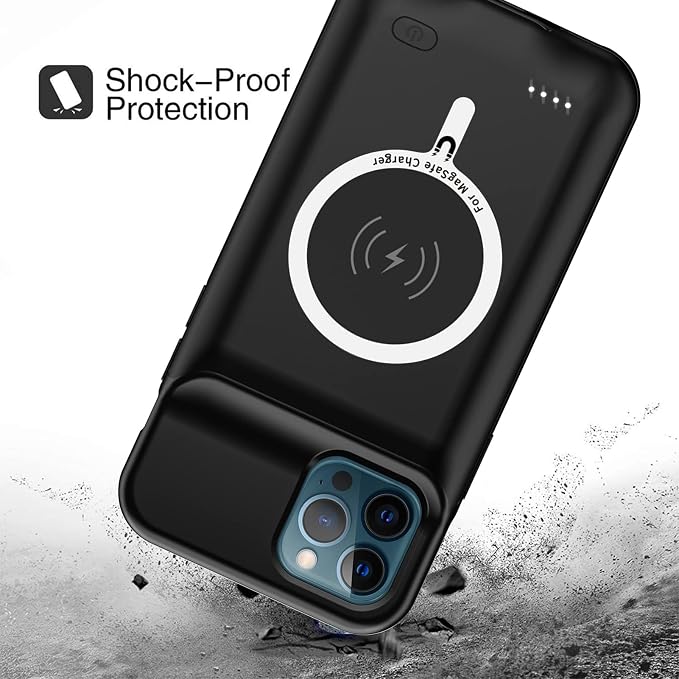 Battery Case for iPhone 12/12 Pro, Upgraded 10000mAh Battery Pack Rechargeable Charger Case with Wireless Charging Compatible for iPhone 12/12 Pro (6.1 inch) External Battery Charging Cover(Black)