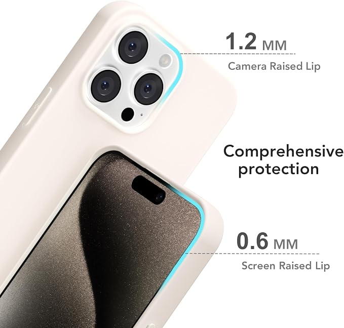 for iPhone 15 Pro Max Case Silicone Compatible with Magsafe Case, Ultra Slim Thin Magnetic Phone Cases Mag Safe, Cute Soft Rubber Gel Matte Wireless Charging Cover for Women, Beige Stone Cream