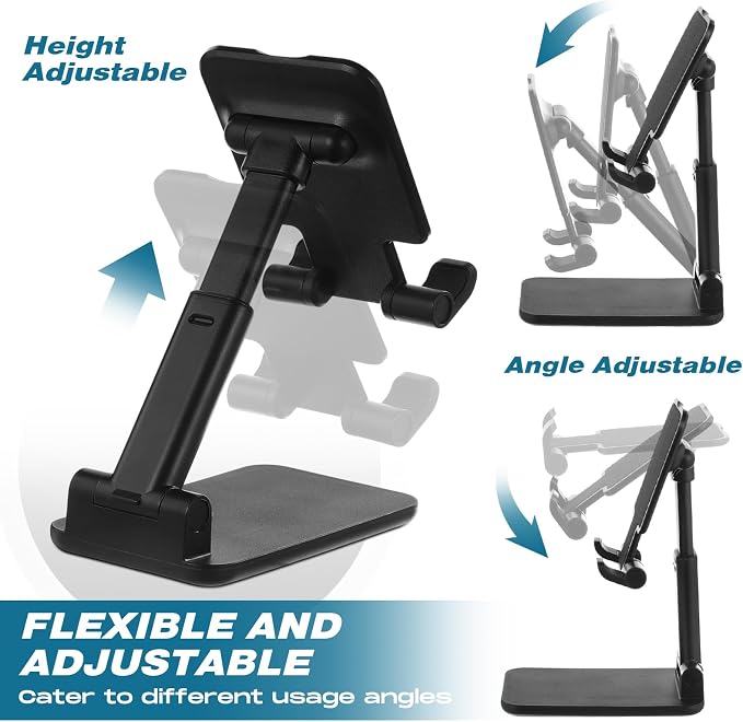 48 Pcs Cell Phone Stand for Desk Phone Holder Stand Foldable Angle Height Adjustable Portable Holder Tablet for Office Travel Photography (Black)