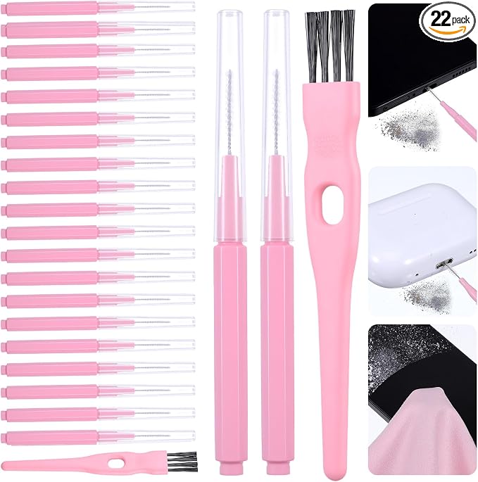 Sibba 20Pcs Cell Phone Cleaning Kit, Anti-Clogging Mini Brushes with Large Brush Cleaning Cloth Nylon Charging Port Cleaner Kit for USB-C Charging Port, Phone Speaker, Earbuds Tools