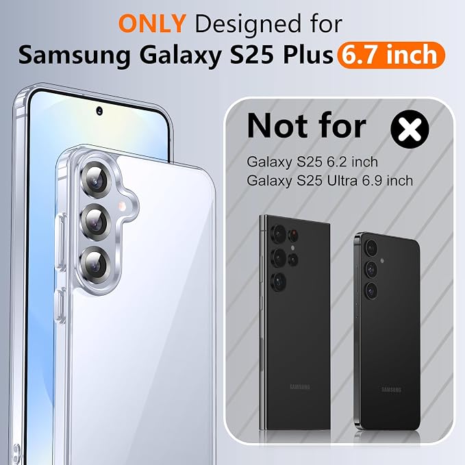 SPIDERCASE Designed for Samsung Galaxy S25 Plus Case, [10 FT Military Grade Drop Protection],2 Pack [Tempered Glass Screen Protector+Camera Lens Protector] Heavy Duty Shockproof Case,Clear