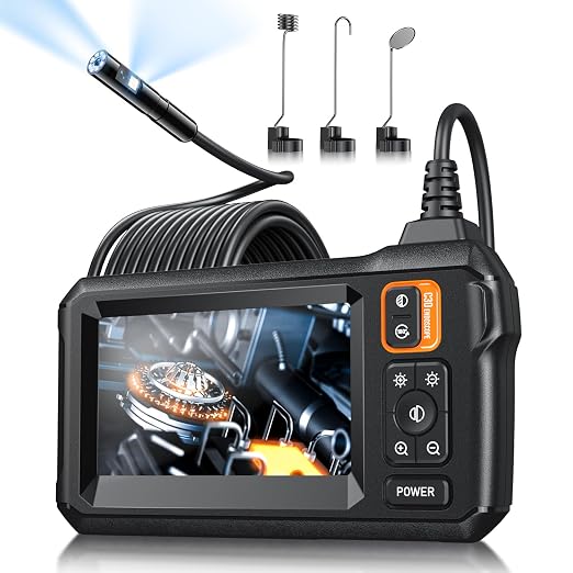 Endoscope Camera with Light, Inspection Borescope Camera with 4.3" IPS Screen, 1920P HD with 8 LED Lights, 16.5FT Semi-Rigid Cord Bore Scope, IP67 Waterproof Endoscope for Sewer, Dual Lens(Orange)
