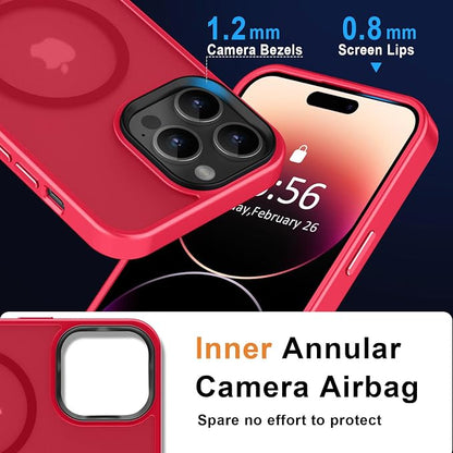 MOCCA Strong Magnetic for iPhone 14 Pro Max Case [Compatible with Magsafe] [10FT Military Grade Protective] Translucent Matte Slim Shockproof Case for iPhone 14 Pro Max 6.7"-Red