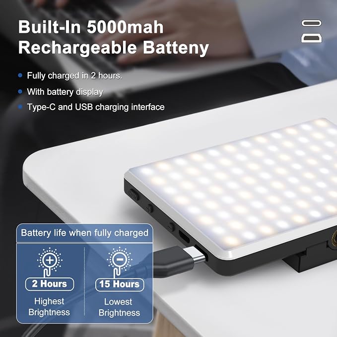 Selfie Light, Phone Light with Front & Back Clip, 60 LED Portable Light with 3 Modes, 5000mAh Rechargeable Video Light for Phone, iPhone, IPad, Laptop, TikTok, Makeup, Live Stream, Vlog