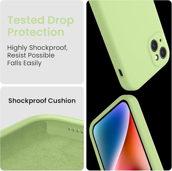 FireNova Designed for iPhone 13 Case, Silicone Upgraded [Camera Protection] Phone Case, Soft Anti-Scratch Microfiber Lining Inside, 6.1 inch, Tea Green
