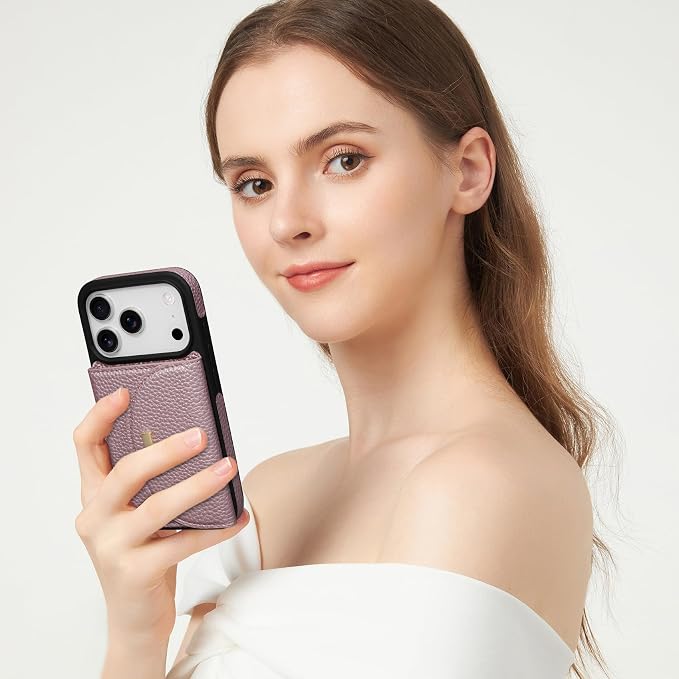 Keallce Wallet Case for iPhone 17 Pro 6.3'', Flip Case with RFID Blocking Card Holder Slots Kickstand, PU Leather Protective Folio Cover for Women, Rosegold