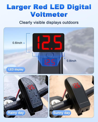 EXTRACTME Motorcycle Phone Charger, 36W Dual USB Type C PD 3.0 & QC 3.0 Motorcycle USB Charger with Voltmeter & ON/Off Switch, Waterproof Fast Charging SAE to USB Adapter for Phone, Tablet, GPS, etc