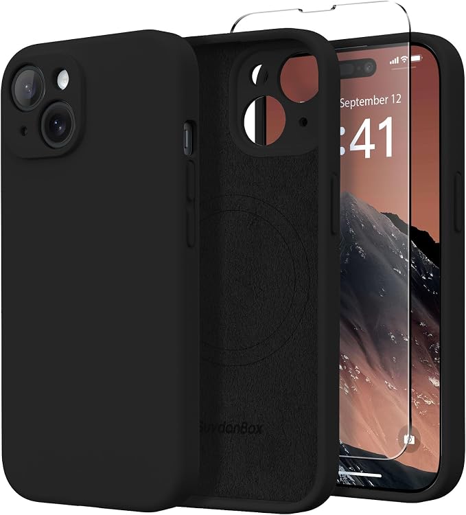 Magnetic for iPhone 14 Case, Compatible with MagSafe, [Full Camera Protection][Screen Protector] Silicone Shockproof Protective Phone Case for iPhone 14 6.1 inch, Black