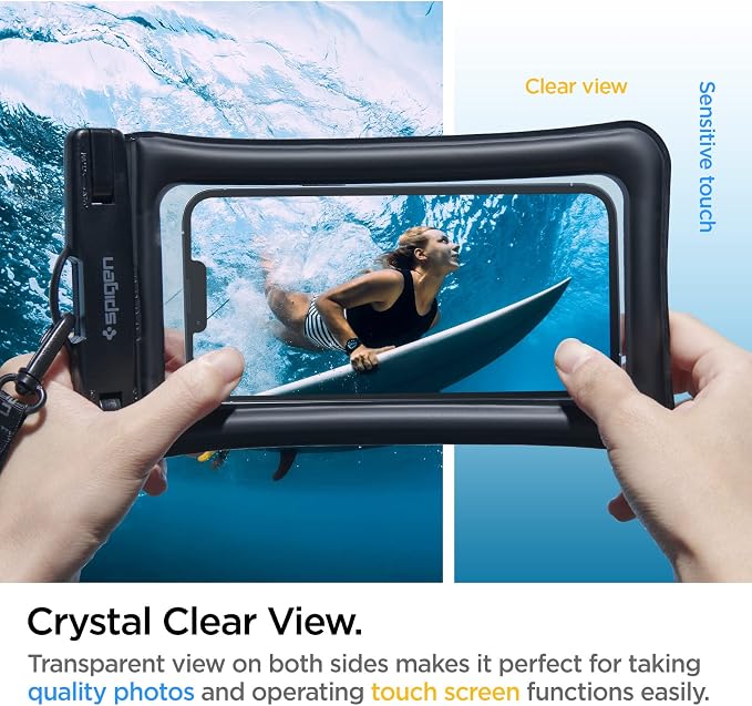 Spigen AquaShield Floating Universal Waterproof Phone Pouch, Waterproof Phone Case, PVC Protective Dry Bag Cases with IPX8 A610 Compatible with iPhone, Galaxy, Google (Pack of 1) - Floatable Black