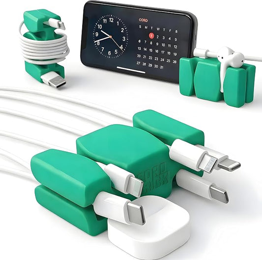 CordBrick 2PK Silicone & Steel Weighted Cord Holders for Bedside. Travel Phone Cable Organizers. Multiuse iPhone Accessories. Small Gifts for Him, College Student. Tech Gadgets for Teenagers. Green