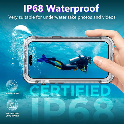 2024 Upgrade for iPhone 15 Case Waterproof,[Compatible With MagSafe][Built-in Screen&Camera Protector][Full Body Dropproof][IP68 Underwater][Clear Sound]Shockproof Phone Case 6.1"Black/Clear