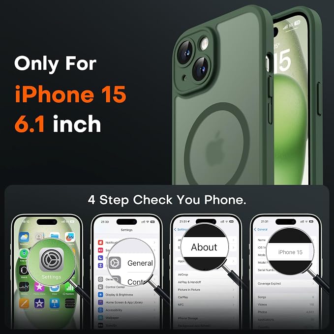 TOCOL for Phone 15 Case, Compatible with Magsafe Charger, Full Camera Protection, Drop Protection, Translucent Matte Phone Case for iPhone 15 6.1 inch (Alpine Green)