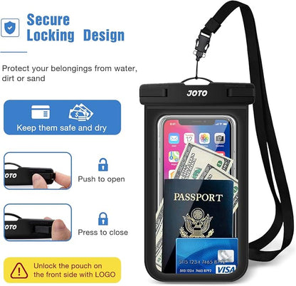 JOTO 6 Pack Universal Waterproof Phone Holder Pouch, IPX8 Underwater Case Cell Phone Dry Bag for iPhone 17 Air 16 15 14 13 Plus Pro Max, Galaxy S24 S23 S22 Note Pixel Up to 7.0" -Black & Clear