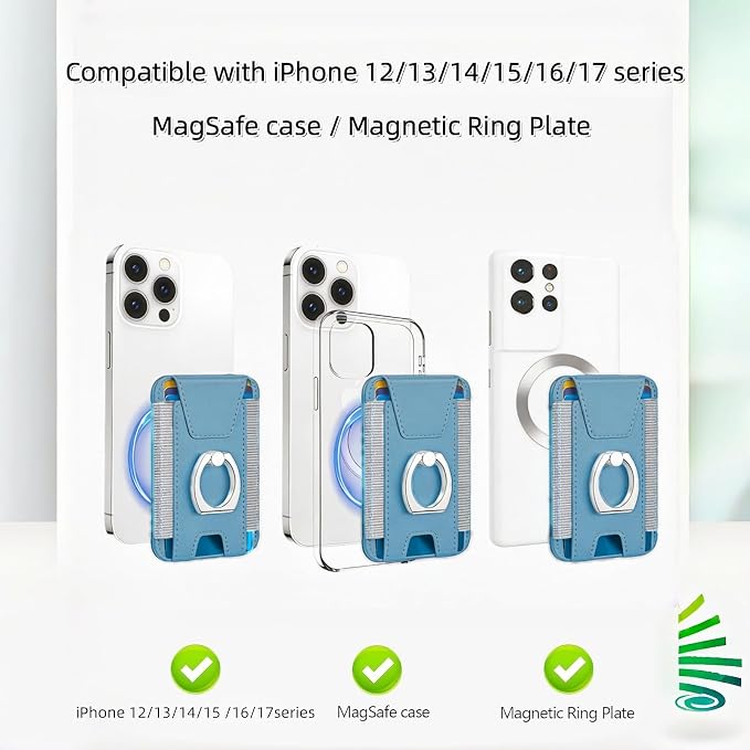 for Magsafe Wallet, Slim Magnetic Card Wallet with Grip, 7 Cards Holder RFID Blocking, Ring Stand Stick on Wallet with Privacy Flap(Sky Blue)