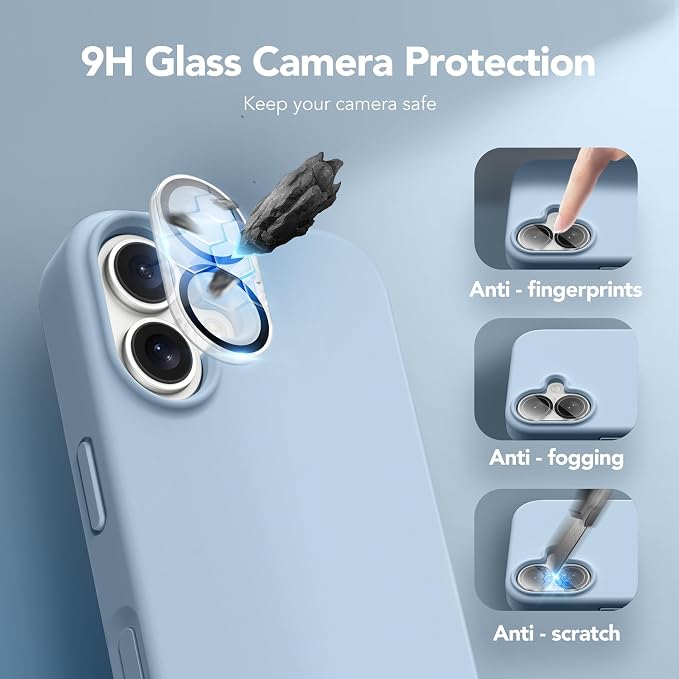 GONEZ Magnetic for iPhone 17 Case, Compatible with MagSafe, [Screen Protector + Camera Lens Protector], Liquid Silicone Anti-Scratch Shockproof Protective Phone Case 6.3 inch, Mist Blue