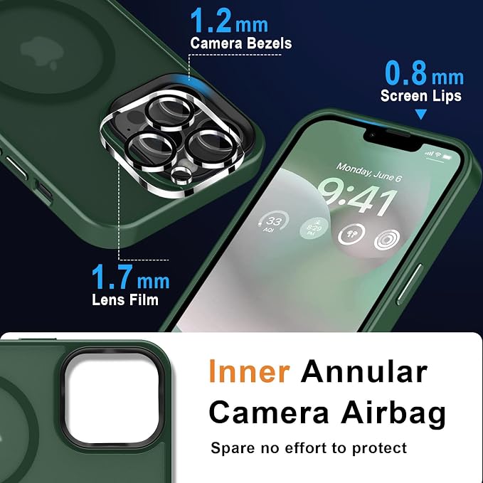 MOCCA Strong Magnetic for iPhone 12 Pro Max Case,[Compatible with Magsafe][Glass Screen Protector+Camera Lens Protector] Slim Thin Shockproof Cover Phone Case for iPhone 12 Pro Max 6.7",Midnight Green