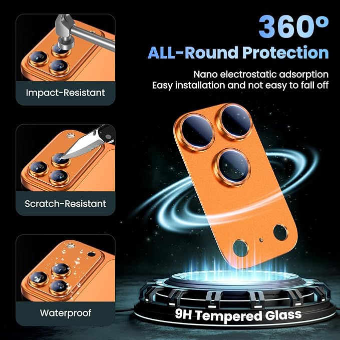 Uyiton Compatible with iPhone 17 Pro Max Camera Lens Protector - [Not Easy to Break][Strong Adsorption][Case-Friendly] Metal Tempered Glass Rear Camera Screen Cover - Cosmic Orange, 2 Packs