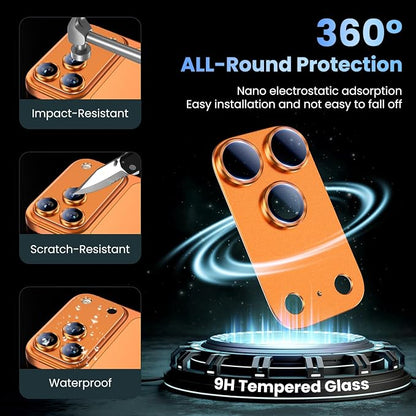 Uyiton Compatible with iPhone 17 Pro Max Camera Lens Protector - [Not Easy to Break][Strong Adsorption][Case-Friendly] Metal Tempered Glass Rear Camera Screen Cover - Cosmic Orange, 2 Packs