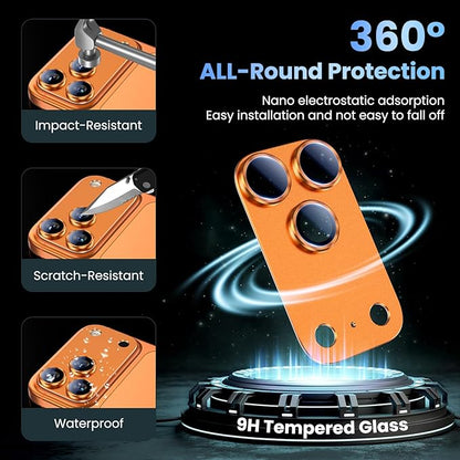 Uyiton Compatible with iPhone 17 Pro Camera Lens Protector - [Not Easy to Break][Strong Adsorption][Case-Friendly] Metal Tempered Glass Rear Camera Screen Cover - Cosmic Orange, 2 Packs