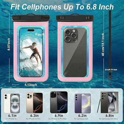[1 Pack Waterproof Phone Case, 6.8" Universal Dry Bag for iPhone 15/14/13/12 Pro Max, IPX8 Waterproof Pouch, Cruise Ship & Beach Essentials, Pink