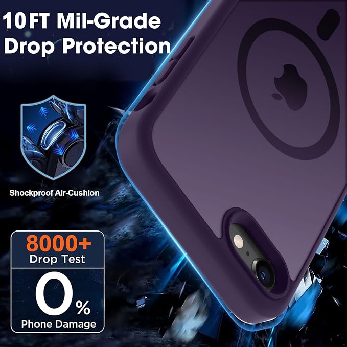 MOCCA Strong Magnetic for iPhone SE Case 2022/iPhone SE 2020 Case/iPhone 7 Case/iPhone 8 Case [Compatible with Magsafe] Slim Thin Translucent Matte Protective Cover Phone Case 4.7'', Deep Purple