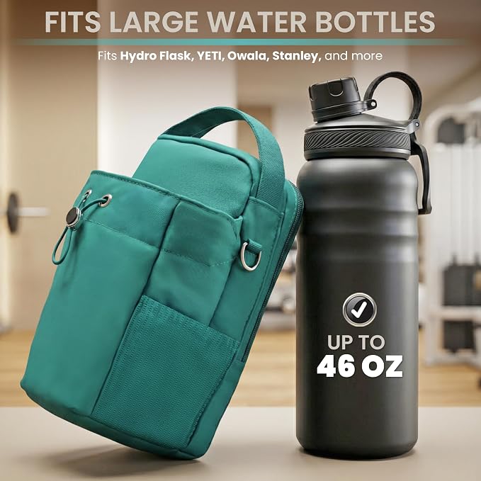 Magnetic Gym Bag Magnetic Gym Water Bottle Bag Water Bottle Holder with Magnet Pocket for Phone Keys Shaker Wallet Crossbody Workout Golf Cart Men Women Teal
