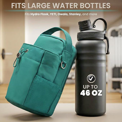 Magnetic Gym Bag Magnetic Gym Water Bottle Bag Water Bottle Holder with Magnet Pocket for Phone Keys Shaker Wallet Crossbody Workout Golf Cart Men Women Teal