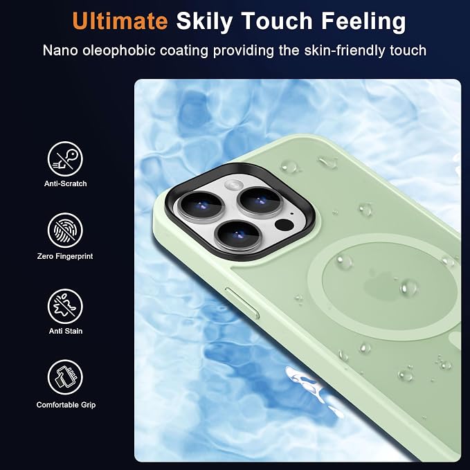 MOCCA Strong Magnetic for iPhone 13 Pro Max Case,[Compatible with Magsafe][Glass Screen Protector+Camera Lens Protector] Slim Thin Shockproof Cover Phone Case for iPhone 13 Pro Max 6.7", Light Green