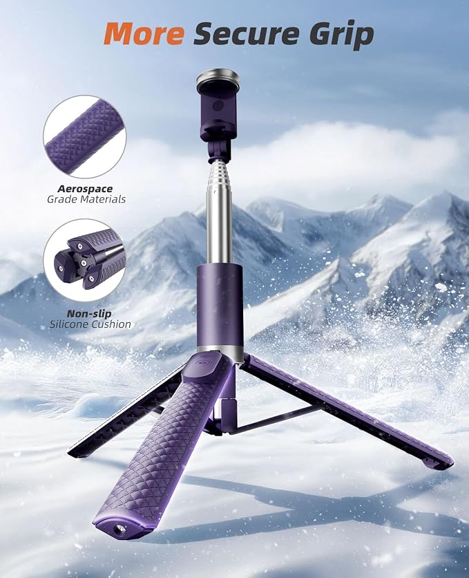 Phone Tripod & Selfie Stick with Remote, Portable, Lightweight for Video Recording Vlog, Extendable Travel Tripod Stand Compatible with iPhone Android, Purple, 62"