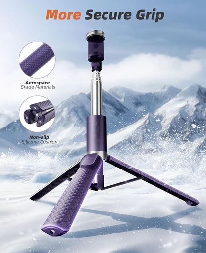 Phone Tripod & Selfie Stick with Remote, Portable, Lightweight for Video Recording Vlog, Extendable Travel Tripod Stand Compatible with iPhone Android, Purple, 62"