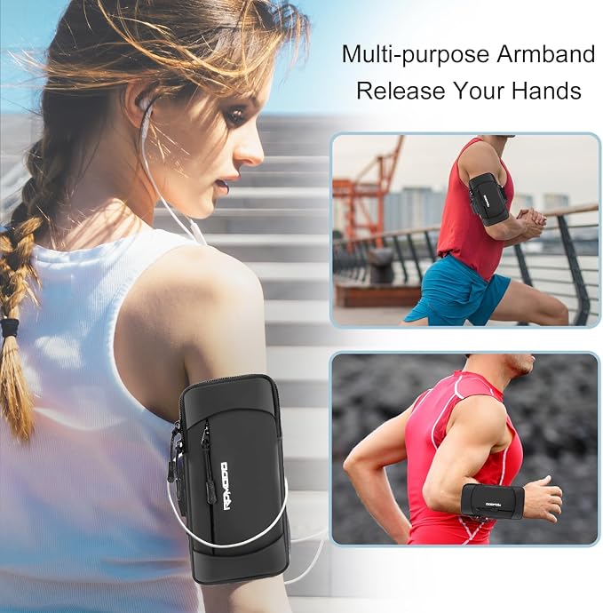Phone Holder for Running, Large Capacity Arm Band for Phone for Running Walking, Lightweight Armband Cell Phone Holder for iPhone 13 14 15 16 Samsung Galaxy S24 S23 Ultra Under 7.5 Inch (Black)