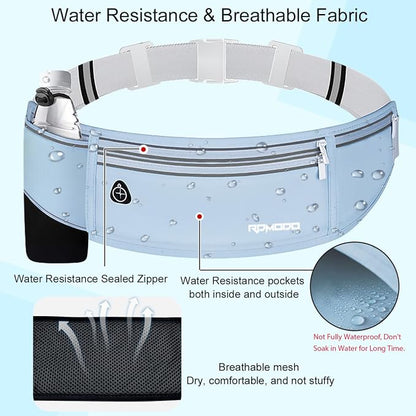 Water Resistant Fanny Pack for Men Women, Running Belt Waist Pack with Bottle Holder, Lightweight Phone Holder for Running Jogging Workout, Adjustable Money Belt for iPhone 16 17 Samsung（Blue）