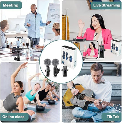 Mini Microphone,3 in 1 Wireless Lavalier Microphones for iPhone/iPad/Android/Camera(Lightning/USB/3.5 mm Jack),2 LED Display Bluetooth Microphone Mute/Noise for Video Recording Vlog,Youtube, Tiktok